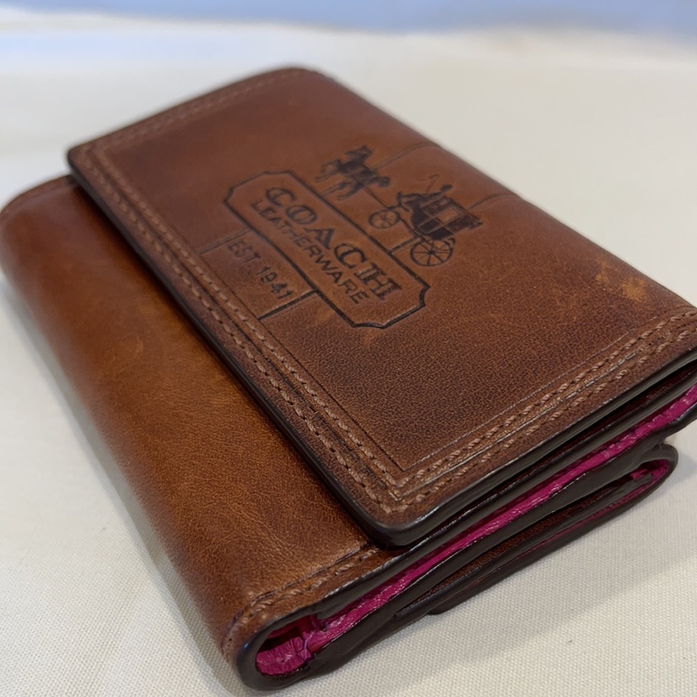 Coach Trifold Brown Wallet Pink Inside